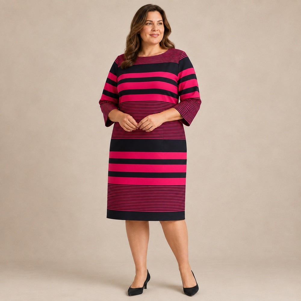 Tahari Arthur S. Levine Sheath Dress Women 18W Pink Navy Striped Mod Office Work